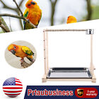New ListingWooden Bird Stand Rack Large Parrot Perch Playstand with Steel Tray + 2*Food Cup