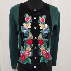 Vintage Susan Bristol Wool & Velvet Embroidered Cardigan