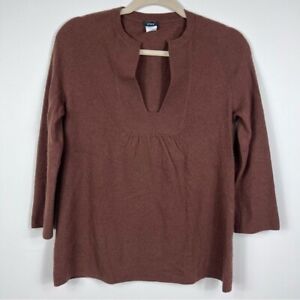 J Crew Sweater Babydoll Cashmere Blend Womens Small Brown Low V Neck 3/4 Sleeve