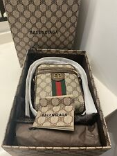 Auth NWT Gucci X Balenciaga Hacker Project Mens Shoulder Zip BB Monog Bag Beige