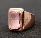 Solid 925 Sterling Silver Natural Rose Quartz Cut Gemstone Mens Ring Jewelry