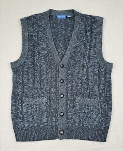 Vintage Towncraft Sweater Vest Men's L Blue Cardigan Button Up Knit Pockets