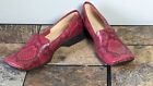 Women's Size 7 Cuban Heel Red & Black Snakeskin Texture Square Toed Slip On Shoe