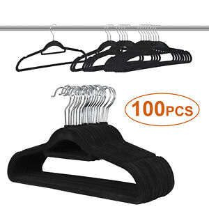 Velvet Hangers 100 Pack Non-Slip Clothes Hangers Black Suit Coat Pants Hangers