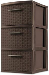 Sterilite 3 Drawer Weave Decorative Organizer Versatile Storage Tower, Espresso