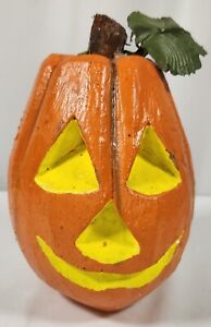 Vintage Coconut Pumpkin Halloween Jack-o-Lantern Hand Carved/Painted 7