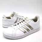 Adidas Womens 9 Grand Court Base Sneaker Shoes White Platinum Metallic EE7874