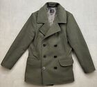 J.CREW Peacoat Mens Small Green Wool Blend Dock Quilt Lined Double Breasted