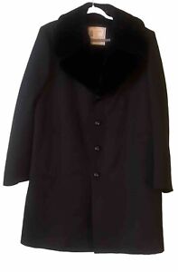 London Fog Vintage Faux Fur Lined Black Trench Coat Men's Size 42 Long