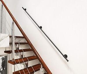 DIYHD Stair Rustic Black Pipe Handrail with Wall Mount Supports