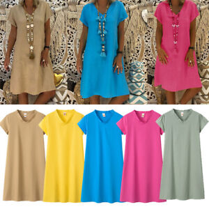 Womens Sundress Short Sleeve Casual T-shirt Dress Loose Summer Dress Plus Size #