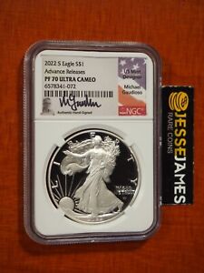 2022 S PROOF SILVER EAGLE NGC PF70 MICHAEL GAUDIOSO SIGNED ADVANCE RELEASES