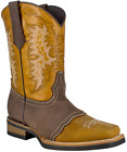 Men Genuine Leather Quality Handcrafted Western Square Toe Honey Boots