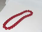 Cherry Red Bakelite Bead Beaded Necklace Jewelry Vintage [a280]