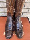 LUCCHESE SQUARE TOE CIGAR BROWN EXOTIC TEJU LIZARD COWBOY BOOTS 11.5 D USA MADE