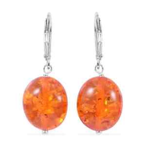 925 Sterling Silver Natural Amber Dangle Drop Earrings Fashion Jewelry for Women