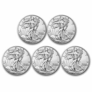 2023 1 oz Silver American Eagle $1 Coin BU（Lot of 5）