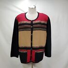 Vintage Koret Womens Wool Sweater Size XL Black Red Cardigan Gold Buttons Ribbon
