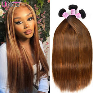 New ListingUNice Indian Ombre Straight Bundles Balayage Brown Human Hair Extensions Weaves