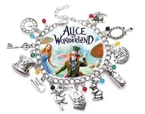 Alice in Wonderland Themed Multicharm Metal Charm Bracelet