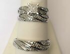 14K White Gold Plated His & Her Lab Created Diamond Trio Bridal Ring Band Set