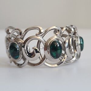 WRE sterling silver 925 bangle bracelet Eilat Stone Green Blue Gem modernism