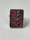 VINTAGE 925 STERLING SILVER CORAL RING ~ Size 7 ~ 7.1 grams