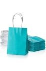 paper gift bags with handles, Small Turquoise Blue Paper Bag with Handle