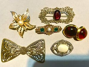 Vintage Filagree and Lucite Jelly Belly Brooch Pin Lot