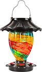 Solar Hummingbird Feeder for Outside, Color Changing, Hand Blown Glass, 32 Fl.O
