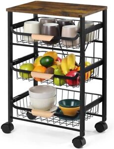 4 Tier Rolling Bar Cart Kitchen Microwave Cart Island On Wheels, Coffee Station