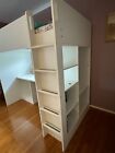 twin loft bed with desk and shelves