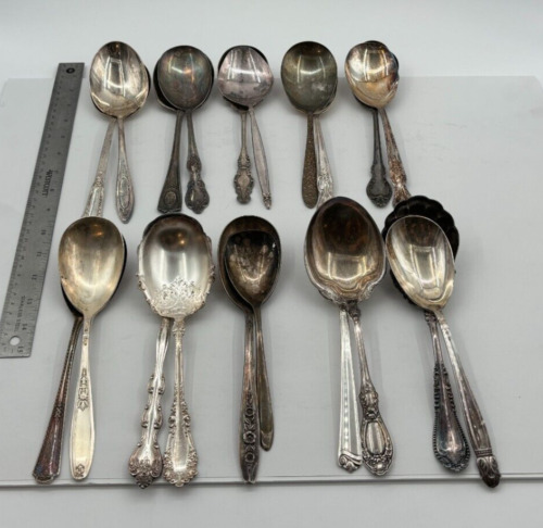 Lot of 20 Assorted Vintage Silverplate Casserole Berry Serving Spoons - Lot#142