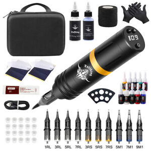 Tuffking Tattoo Machine Kit Wireless Motor Pen Gun Color Ink Power Supply Needle