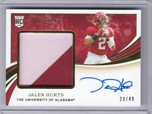 * JALEN HURTS * 2020 IMMACULATE AUTO JERSEY PATCH RPA RC # 49