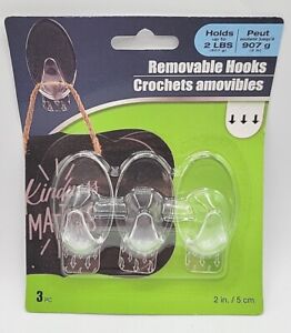 Removable adhesive wall hooks | 3pcs | Clear | 2 in | Holds up to 2 lbs. Sealed