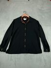 Womens Tops 16 VTG New Frontier Black Shirt Blouse Long Sleeve Floral Collar USA