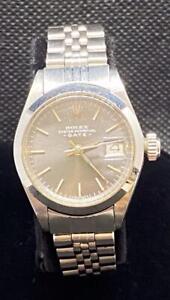 ROLEX 6916 OYSTER PERPETUAL DATE SILVER DIAL 26mm SS AUTOMATIC LADIES WATCH.