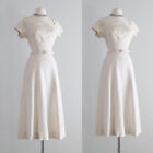 Vintage Wedding Dresses Satin Tea Length Short Sleeves Retro 1960s Bridal Gowns