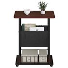 3 Tier End Table with Magazine Holder Narrow Thin Side Table Rustic Burnt Wood