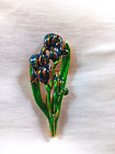 Vintage Museum of Fine Arts MFA Blue Green Gold Enamel Iris Flower Pin Broach