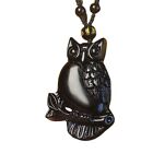 Crystal Natural black Obsidian owl Necklace pendant Bead with adjustable Chain