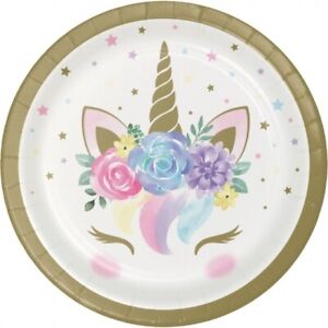 Unicorn Baby 7 Inch Paper Plates 8 Pack Floral Unicorn Baby Shower Decoration
