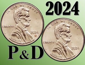 💰 2024 P & D Lincoln Shield Cents / 1 Penny - UNC - 2 coins Set - UNC