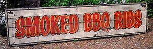 Smoked BBQ Ribs Sign - Rustic Hand Made Vintage Wooden Sign (HUGE)