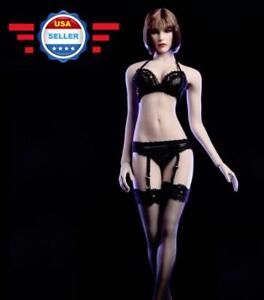 1/6 Lace Lingerie Bra Garter Stockings Set in Black for 12'' Female Figure Doll