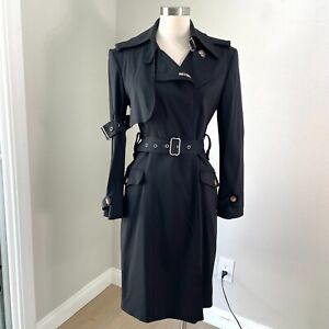 Vintage Rare Gianfranco Ferre Womens XS Black Wool Button Trench Coat Jacket