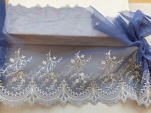Floral Embroidered Lace Trim with Gray Blue Tulle /Sewing/Crafts/Skirts/7