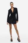 H&M Womens Curvy Fit Black Double Breasted Blazer Dress Size Small