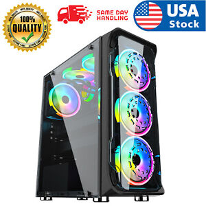 PC Gaming Computer Case Tempered Glass/Steel ATX Mid Tower USB 3.0 USA